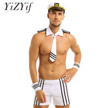 Mens Male Sexy Sailor Costume Overalls Cosplay Underwear Set Suspenders Boxer with Collar Cuffs Halloween Costumes for Role Play 2024 - buy cheap