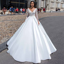 SoDigne Vintage Satin Wedding Dresses 2021 Modern Long Sleeves V Neck Wedding Gown Princess Bridal Dress Robe De Mariage 2024 - buy cheap