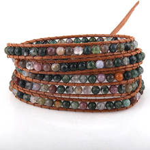 MOODPC Fashion Women Jewelry Brown Leather Bracelet Handmade 5 Strands 4mm Natural Stones Wrap Bracelets DropShippers 2024 - buy cheap