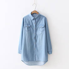 2021 New Denim Women Blouse And Shirts Solid Blue Long Loose Lady Casual Elegant Jean Shirts Outwear Coat Tops 2024 - buy cheap