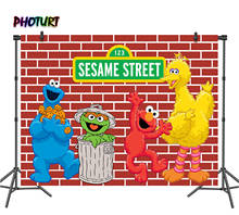 Photurt rua sesame cenário infantil, fundo de aniversário elmo biscoitos monstro poliéster vinil fotografia banner adereços de fotos 2024 - compre barato