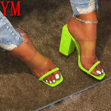 Summer Shoe Women Transparent PVC Sandals Ladies High Heel Pumps Slippers fluorescent Open Toes Thick Heel Fashion Female Slides 2024 - buy cheap