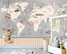 Custom Children's Room wallpaper 3D Cartoon World Map Background Wall Papers Home Decor 3D Mural Wallpaper for Kids Room 2024 - buy cheap