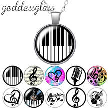 Love Music Musical instruments Musical notes Round Glass glass cabochon silver plated/Crystal pendant necklace jewelry for Gift 2024 - buy cheap