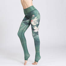 SALSPOR Printed Leggings Women Mid Waist Skinny Ink Flower Workout Jeggings Female Elastic Force Fitness Legging Casual Pants 2024 - buy cheap