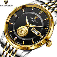 LIGE Fashion Gold Wrist Watch Men Automatic Tourbillon Stainless Steel Waterproof Business Mechanical Watches Relogio Masculino 2024 - buy cheap
