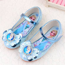 Disney girls leather shoes tendon flat bottom elsa princess crystal shoes frozen single shoes shiny rhinestones comfortable 2024 - buy cheap