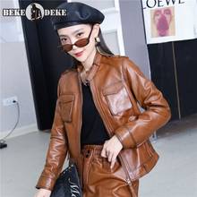 New Women Genuine Leather Motorcycle Bikers Short Jacket Zipper Slim Fit Stand Collar Real Sheepskin Coat Female Bomber Jackets 2024 - buy cheap