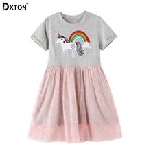 Dxton vestido infantil de unicórnio, vestidos para meninas, vestido de algodão para crianças, desenho animado, vestido de verão 2024 - compre barato