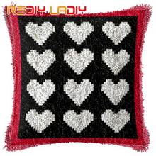 Latch Hook Kit Red Love Heart Cushion Cover Pre-Printed Canvas DIY Yarn Crochet Crafts Pillow Case Size 43x43cm Sofa Bed Pillows 2024 - buy cheap