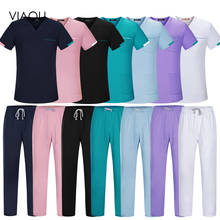 High-quality Beautician Workwear Lab Scrubs Set health check working clothes Women's Uniform Scrubs Top+Pants suits Spa Uniforms 2024 - buy cheap