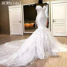 Vestido De novia africano con cola larga, sirena blanca, elegante, apliques De encaje, vestido De novia personalizado 2024 - compra barato