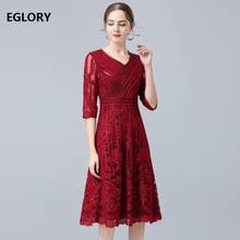 Sequined Dress 2021 Spring Summer Plus Size Clothing Women V-Neck Lurex Embroidery 3/4 Sleeve Wine Red Purple Dress Female 60s 2024 - buy cheap