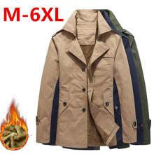 Jaqueta de inverno masculina de lã grossa, casaco trench coat com botões sólidos tipo parca e gola virada para baixo 2024 - compre barato