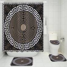 Luxo preto branco impresso cortina de chuveiro conjunto para o banheiro geométrico ouro redondo banho cortinas tapete decoração da sua casa 2024 - compre barato
