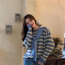 College Wind Striped Loose Sweater Women's Sweaters Vintage Japanese Kawaii Ulzzang Female Korean Harajuku Clothing For Women 2024 - buy cheap