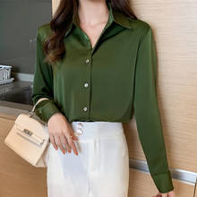 Camisa feminina manga comprida, camisa básica sólida de seda para mulheres tamanho grande 2024 - compre barato