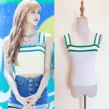 kpop Korean Celebrity White Stripe knit camisole high waist tops women summer loose sexy tank top streetwear Harajuku clothes 2024 - buy cheap