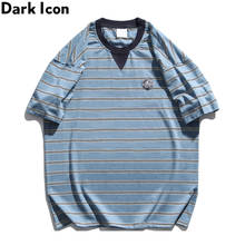 Dark Icon Color Block Oversize Stripe T-shirt Men Short Sleeve Round Neck Men's Tee Shirt Male Top 2024 - buy cheap