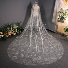 Mingli tengda noiva laço birdcage véu longo acessórios de casamento véu catedral com pente blingbling velo acessórios de noiva feminino 2024 - compre barato