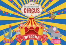 7x5ft bem-vindo maior do mundo circo carnaval elefante bandeira personalizado photo studio backdrops fundos de vinil 220cm x 150cm 2024 - compre barato