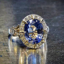 Modyle feminino cristal zircon pedra anel de prata cor azul anel de casamento banda de jóias promessa anéis de noivado para mulher 2024 - compre barato