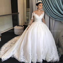 Princess Ball Gown casamento Scoop Neck Wedding Dress Long Sleeve Vestido de noiva Vintage Appliques Chapel Train robe de mariée 2024 - buy cheap