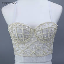 Crop Top Pearls Jewel Diamond Bralet Hand-made Women's Bustier Bra Dance Show Wedding Party Corset Cropped Top Vest Plus Size 2024 - buy cheap