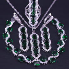 Conjunto de joias de pedra verde prateada feminina, presente de anel, colar, pingente, brinco, pulseira, joias para casamento, frete grátis 2024 - compre barato
