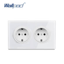 Wallpad L6 Double 2 Gang EU Standard Wall Socket 146 type German Dual Twin Power Outlet White Tempered Glass Panel 146*86mm 2024 - buy cheap