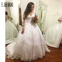 E JUE SHUNG, великолепные свадебные платья с длинными рукавами, v-образный вырез, Кружевная аппликация, милая шея, кружевное бальное платье на спине, Vestido De Noiva 2024 - купить недорого