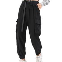 New Women's Cargo pants elastic mid-waist lace-up black multi-Pocket little feet overalls Trousers cotton soft breathable sweat 2024 - buy cheap