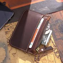Винтажный кожаный кошелек AETOO zero, мужские и женские кошельки, мини сумки для монет из воловьей кожи, маленькие сумки для карт 2024 - купить недорого