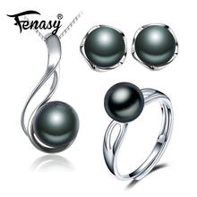 FENASY-Conjuntos de joyería de plata de ley 925 para mujer, aretes de perla Natural, collares de cadena con colgante de fiesta a la moda, conjunto de anillo 2024 - compra barato