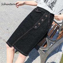 Schinteon Women Denim Skirt Jeans Elastic Waist Button Skinny Office Lady Spilt Skirts Spring Summer 2021 New 2024 - buy cheap