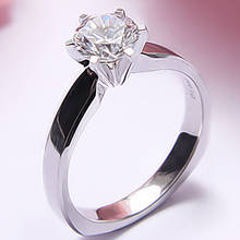 Anel ouro branco au585 14k, anel feminino de aniversário de casamento, festa de noivado, coroa 6 pinos, diamante redondo de moissanite, elegante, tendência 2024 - compre barato