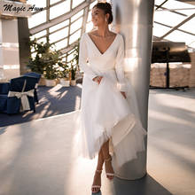 Платье Свадебное Magic Awn в стиле бохо, белое пляжное простое ТРАПЕЦИЕВИДНОЕ с длинным рукавом, V-образным вырезом, с иллюзиями 2024 - купить недорого
