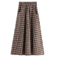 Korean plaid woolen female skirt mid-length high waist wild elastic office women waist a-line skirt kawaii schoolgirl plus size 2024 - buy cheap