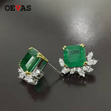 OEVAS Retro Emerald Stud Earrings For Women Top Quality 925 Sterling Silver Sparking AAAAA+ Zircon Wedding Bride Band Jewelry 2024 - buy cheap