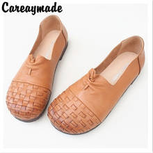 Careaymade-zapatos informales de punto para mujer, zapatillas transpirables de suela suave, cómodas, hechas a mano, con capa de cuero de vaca 2024 - compra barato