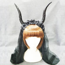 Halloween Headband Cosplay Gothic Antlers Fashion Hair Hoop Black Roses Veil Elegant Headdress Costumes Accessories 2024 - buy cheap