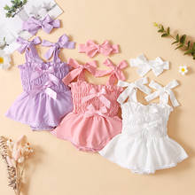 Toddler Baby Girls Lace Romper Dress Two-piece Clothes Set Sleeveless Bow-knot Pleated Jumpsuits and Headdress Infant Outfits 2024 - buy cheap