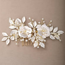 Luxury Golden Flower pearl Hair Combs Headdress Prom Bridal Wedding Hair Accessories Leaves Hair Jewelry Hair Pins Handmade 2024 - buy cheap