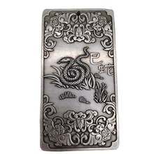 Chinese Old Tibetan Silver Relief Zodiac Snake Waist Card Amulet Pendant Feng Shui Lucky Card Pendant 2024 - buy cheap