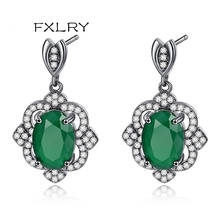 FXLRY High Quality New Green Oval CZ Drop Earrings For Women Trendy Black Rhodium Luxury CZ Dangle Earrings 2024 - buy cheap