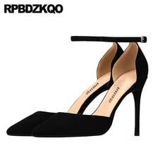 Luxury Ladies New 2021 Black Ankle Strap Suede 8cm High Heels 10 42 Pointed Toe Women Pumps Shoes Size 4 34 Plus Thin Scarpin 33 2024 - buy cheap