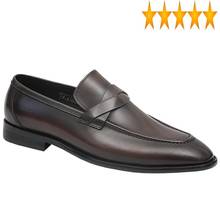 Men Toe Autumn Genuine Pointed Leather British Vintage Slip On Brown Formal Dress Brand Office Casual Shoes Male 2024 - buy cheap