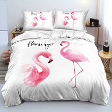 Jogo de cama personalizado em 3d, jogo de cama branco com edredon e travesseiro, roupa de cama king/queen e flamingo 2024 - compre barato