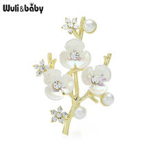 Wuli&baby Rhinestone Shell Flower Brooches For Women New Beauty Flower Party Office Brooch Pins Gifts 2024 - buy cheap