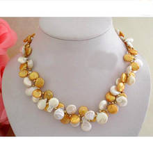 Unique Pearls jewellery Store 2 Strands White Golden Coin Freshwater Pearls Necklace 43cm Charming Women Gift Jewelry 2024 - buy cheap